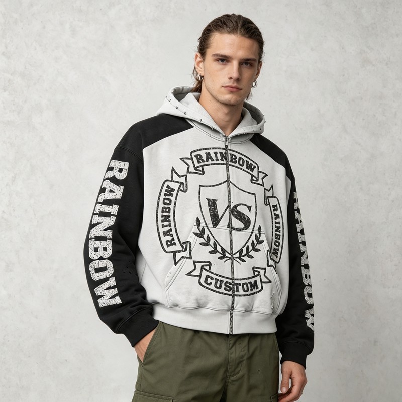 Vintage Washed DTG Print Raglan Cropped Boxy Hoodie