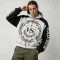 Vintage Washed DTG Print Raglan Cropped Boxy Hoodie | Color Block Crest Graphic | OEM Streetwear