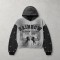 Vintage Washed Spray dye Applique DTG Screen Print Rhinestone Studs Boxy Hoodie | Color Block Horse Graphic | Custom Streetwear