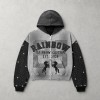 Vintage Washed Spray dye Applique DTG Screen Print Rhinestone Studs Boxy Hoodie | Color Block Horse Graphic | Custom Streetwear