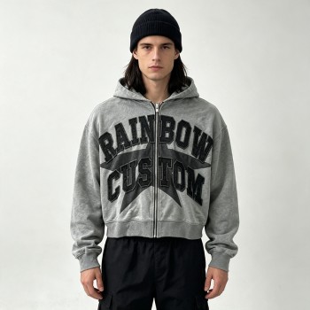 Vintage Washed Star Graphic Applique DTG Print Boxy Hoodie | Heavy cotton Varsity streetwear | OEM Streetwear