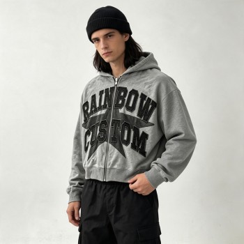 Vintage Washed Star Graphic Applique DTG Print Boxy Hoodie | Heavy cotton Varsity streetwear | OEM Streetwear