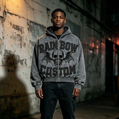 Vintage Washed Star Graphic Applique DTG Print Boxy Hoodie | Heavy cotton Varsity streetwear | OEM Streetwear
