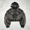 Vintage Washed Spray Dye Cropped Boxy Layered Zip Hoodie | Multi-Zipper Raw Edge | Gothic Biker Streetwear | Custom Streetwear