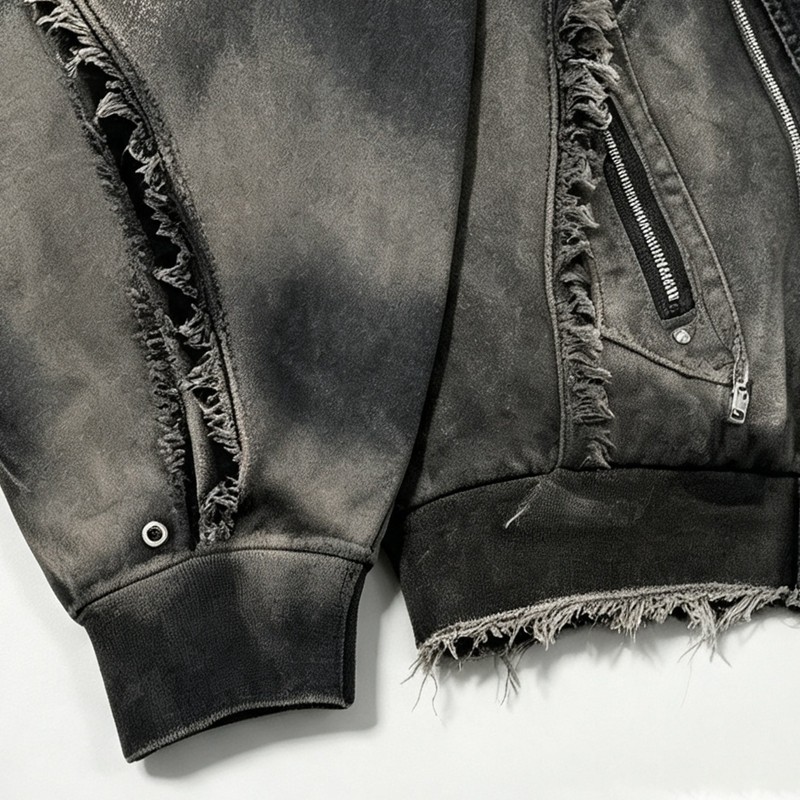 Vintage Washed Spray Dye Cropped Boxy Layered Zip Hoodie