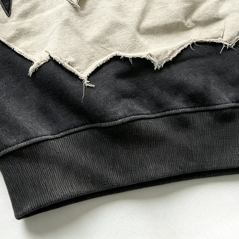Vintage Washed Raw Edge Applique Boxy Cropped Hoodie