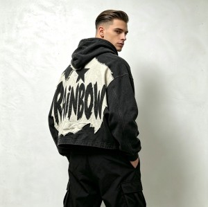 Vintage Washed Raw Edge Applique Boxy Cropped Hoodie | Letter Star Hooded Top | Grunge Streetwear | Streetwear Manufacturer