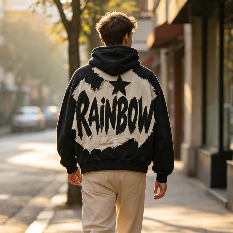 Vintage Washed Raw Edge Applique Boxy Cropped Hoodie