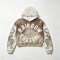 Vintage Spray Wash All Over Print Raw Edge Letter Applique Boxy Hoodie | Retro tiger streetwear | Clothing Manufacturer