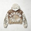 Vintage Spray Wash All Over Print Raw Edge Letter Applique Boxy Hoodie | Retro tiger streetwear | Clothing Manufacturer