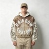 Vintage Spray Wash All Over Print Raw Edge Letter Applique Boxy Hoodie | Retro tiger streetwear | Clothing Manufacturer