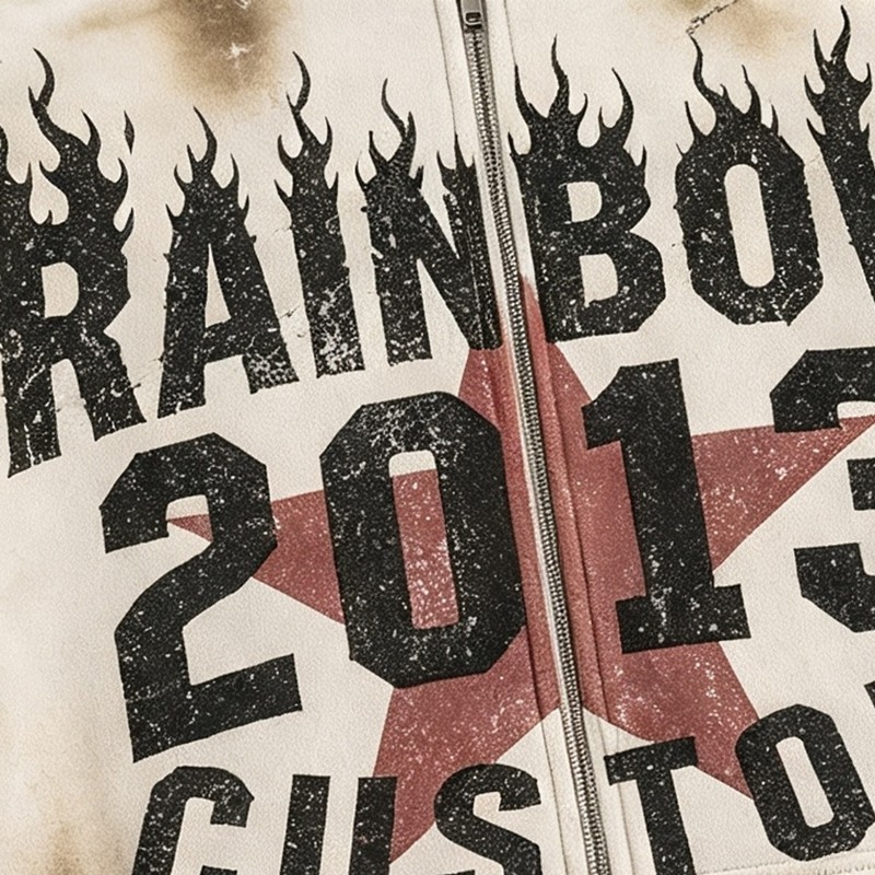 Boxy Hoodie with Vintage Spray Dye Washed Distressed Cracked Flame DTG Print