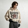 Boxy Hoodie with Vintage Spray Dye Washed Distressed Cracked Flame DTG Print | Y2K punk streetwear | OEM Streetwear