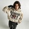 Boxy Hoodie with Vintage Spray Dye Washed Distressed Cracked Flame DTG Print | Y2K punk streetwear | OEM Streetwear