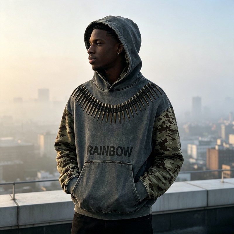 Boxy Washed Hoodie With Bullet DTG Print