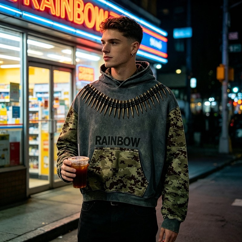 Boxy Washed Hoodie With Bullet DTG Print