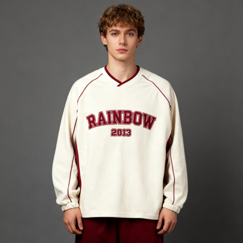 V-Neck Screen Print Sweatshirt Men | Color Block | 100% Cotton | 340gsm | Streetwear Manufacturer