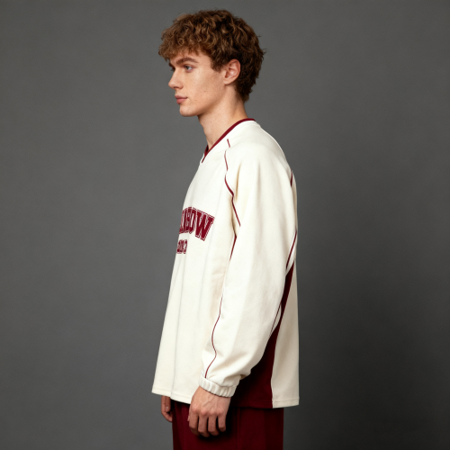 V-Neck Screen Print Sweatshirt Men | Color Block | 100% Cotton | 340gsm | Streetwear Manufacturer