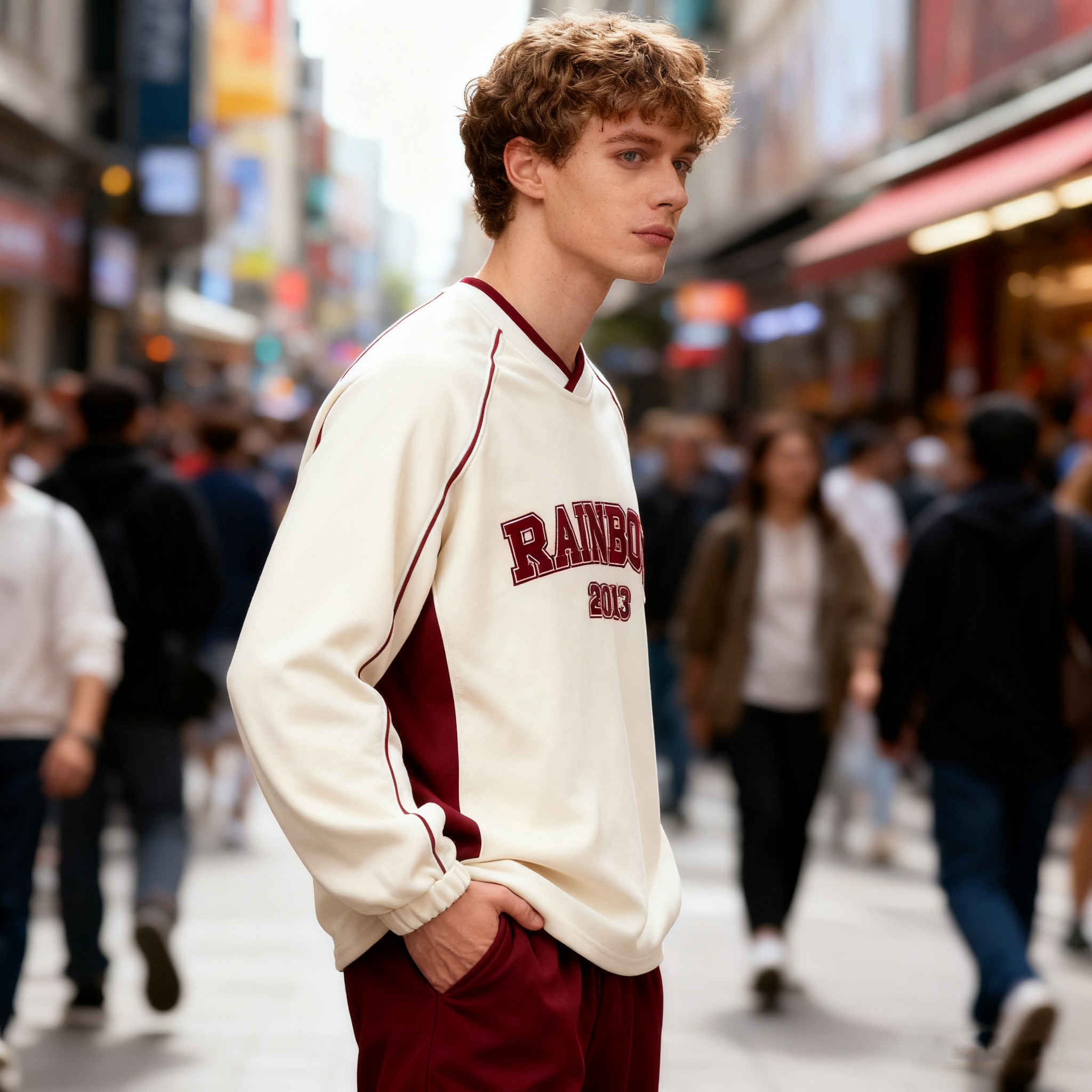  V-Neck Screen Print Sweatshirt Men