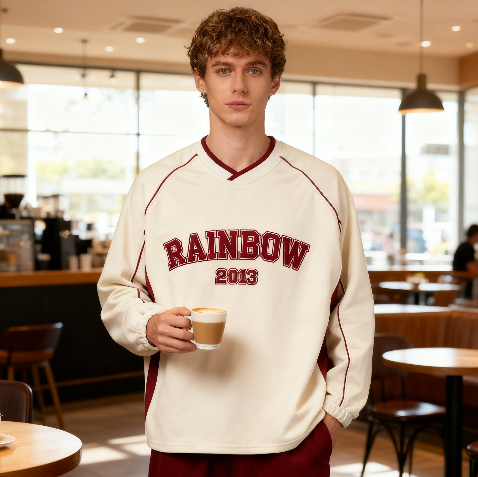  V-Neck Screen Print Sweatshirt Men