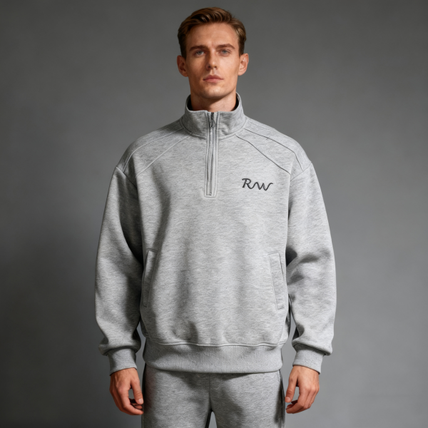 Half-Zip Sweatshirt Men | Embroidered Logo | 100% Cotton | 340gsm | Streetwear Manufacturer