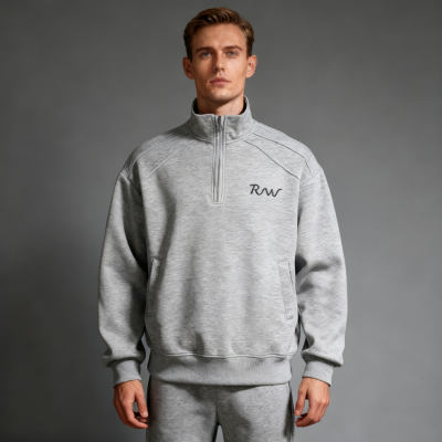 Half-Zip Sweatshirt Men | Embroidered Logo | 100% Cotton | 340gsm | Streetwear Manufacturer