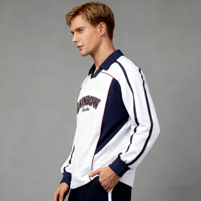 Embroidered Polo Sweatshirt Men | Color Block | 100% Cotton | 340gsm | Street Fashion