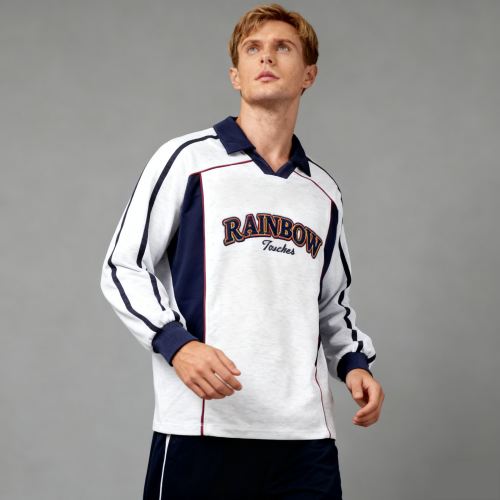 Embroidered Polo Sweatshirt Men | Color Block | 100% Cotton | 340gsm | Street Fashion