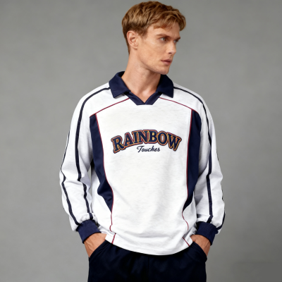 Embroidered Polo Sweatshirt Men | Color Block | 100% Cotton | 340gsm | Street Fashion