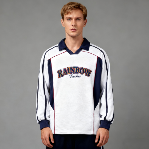 Embroidered Polo Sweatshirt Men | Color Block | 100% Cotton | 340gsm | Street Fashion