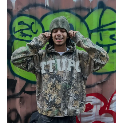 Custom Real Tree Camo Hoodie with Distressed Applique Embroidery OEM Streetwear