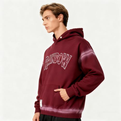 Men's Hooded Sweatshirt | Spray + Rhinestone | Streetwear Hoodie | Clothing Manufacturer
