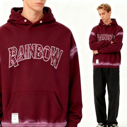 Men's Hooded Sweatshirt | Spray + Rhinestone | Streetwear Hoodie | Clothing Manufacturer