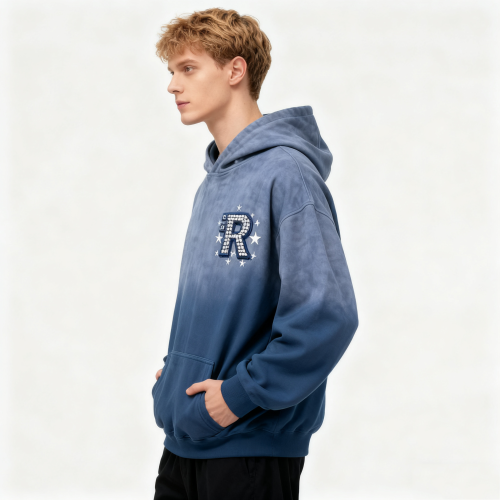 Men's Spray Hooded Sweatshirt | Rhinestone | 100% Cotton | Streetwear Manufacturer