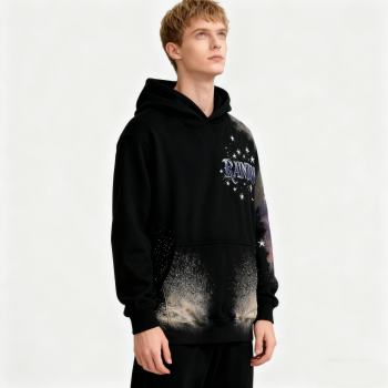 Men's Galactic Print Hoodie | Rhinestone + DTG | 100% Cotton | Streetwear Manufacturer