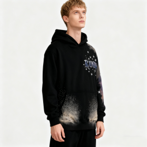 Men's Galactic Print Hoodie | Rhinestone + DTG | 100% Cotton | Streetwear Manufacturer