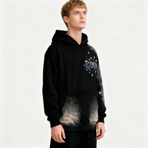 Men's Galactic Print Hoodie | Rhinestone + DTG | 100% Cotton | Streetwear Manufacturer