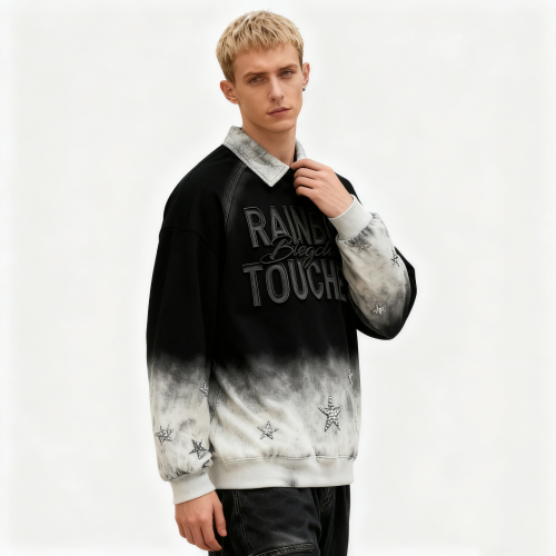 Men's Spray Turn-down Collar Hoodie | Spray + 3D Embroidery + Rhinestone0 | Streetwear Manufacturer