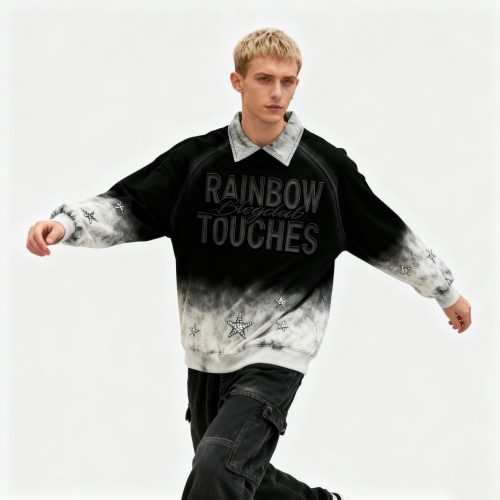 Men's Spray Turn-down Collar Hoodie | Spray + 3D Embroidery + Rhinestone0 | Streetwear Manufacturer