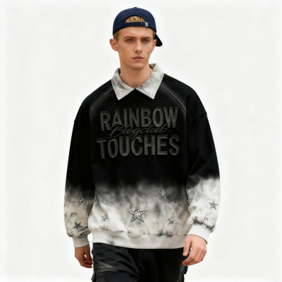 Men's Spray Turn-down Collar Hoodie | Spray + 3D Embroidery + Rhinestone0 | Streetwear Manufacturer