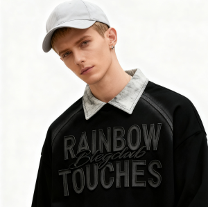 Men's Spray Turn-down Collar Hoodie | Spray + 3D Embroidery + Rhinestone0 | Streetwear Manufacturer