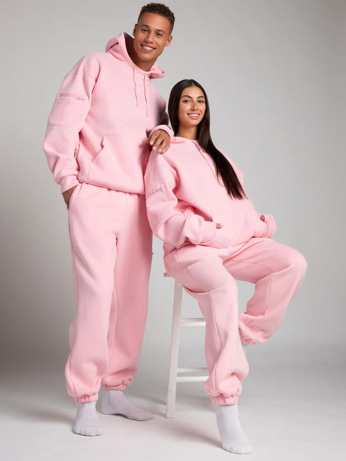 100% Cotton Plain Hoodie Set