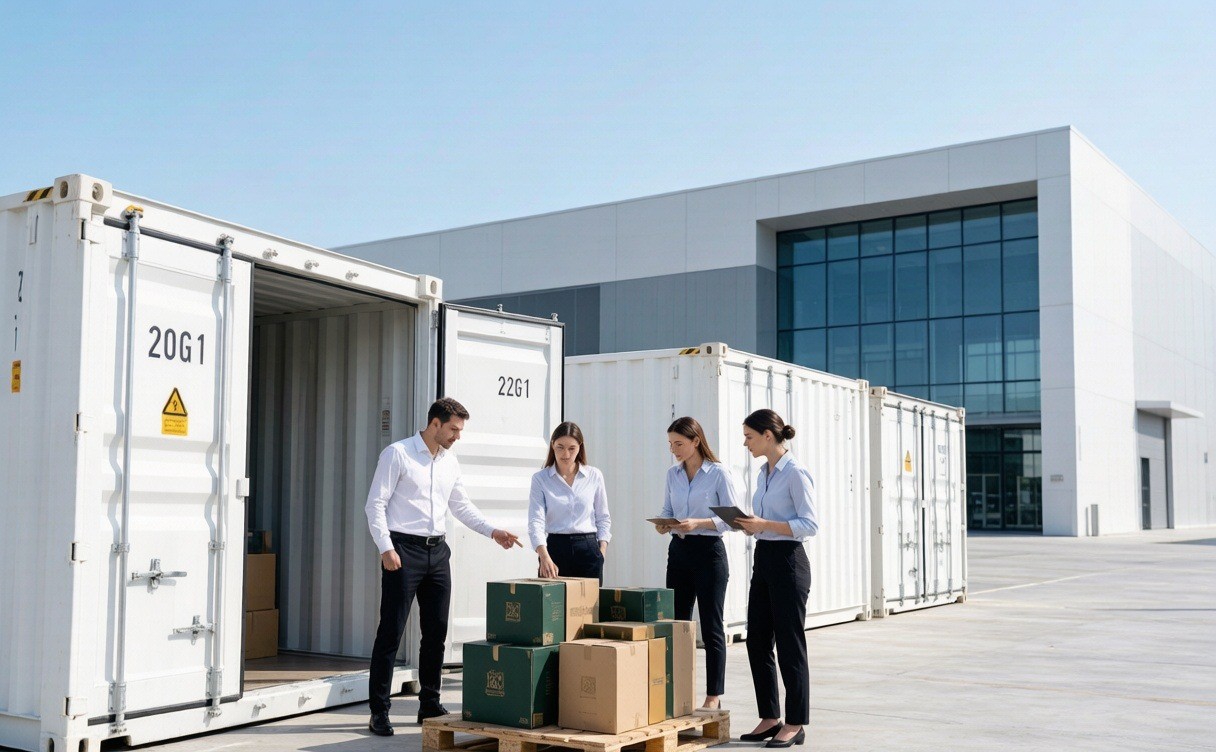 Containers loaded at Yiwu ready for consolidated export after a successful buying trip.