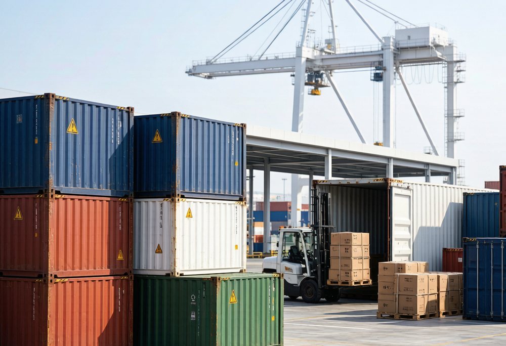 Containers loaded at Yiwu ready for consolidated export after a successful buying trip.