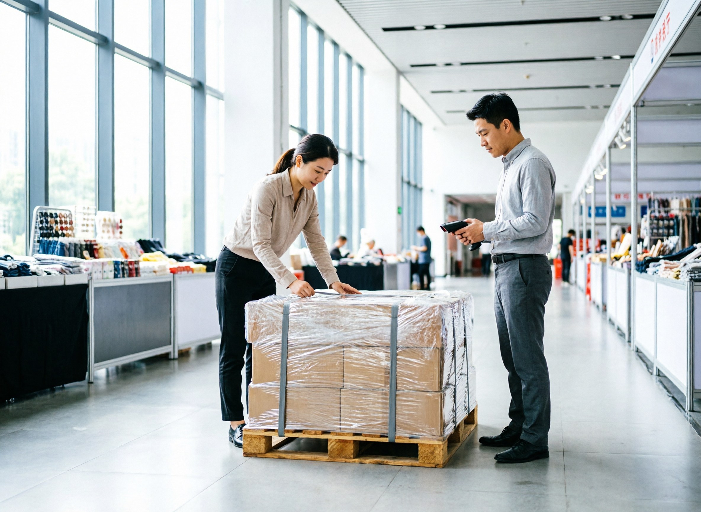 A single wrapped pallet of consolidated goods ready for export