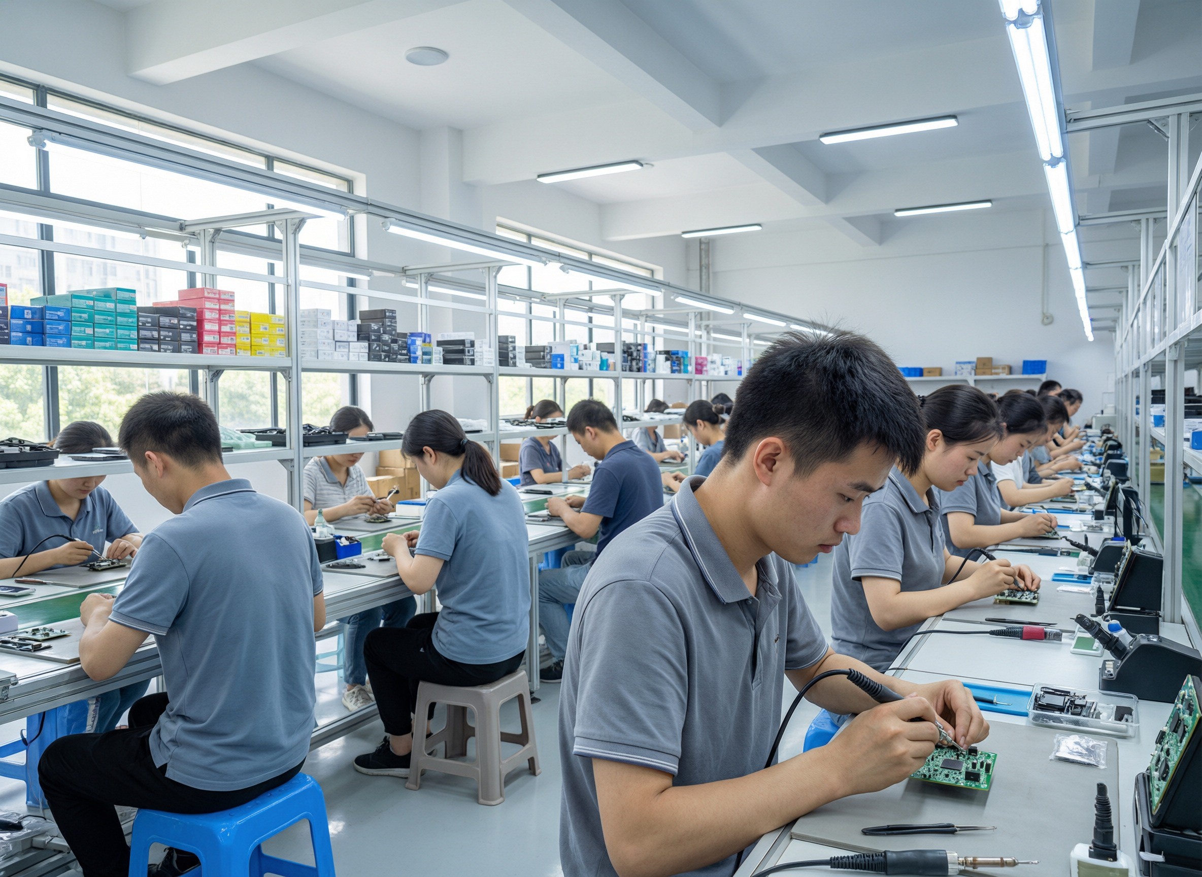 A production line running inside a mid-size consumer goods factory