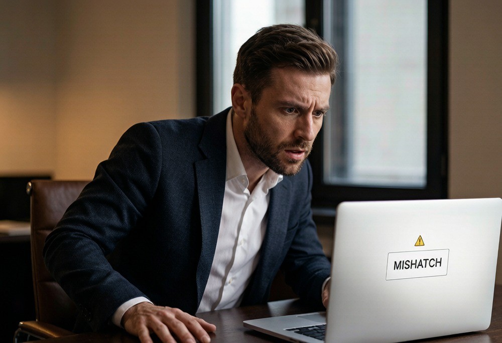 A buyer noticing a red-flag discrepancy on a verification screen