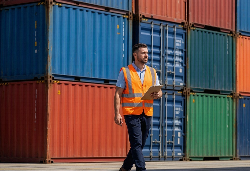 A container yard where CIF shipments arrive — freight is paid by the seller, but import customs clearance still falls to the buyer.
