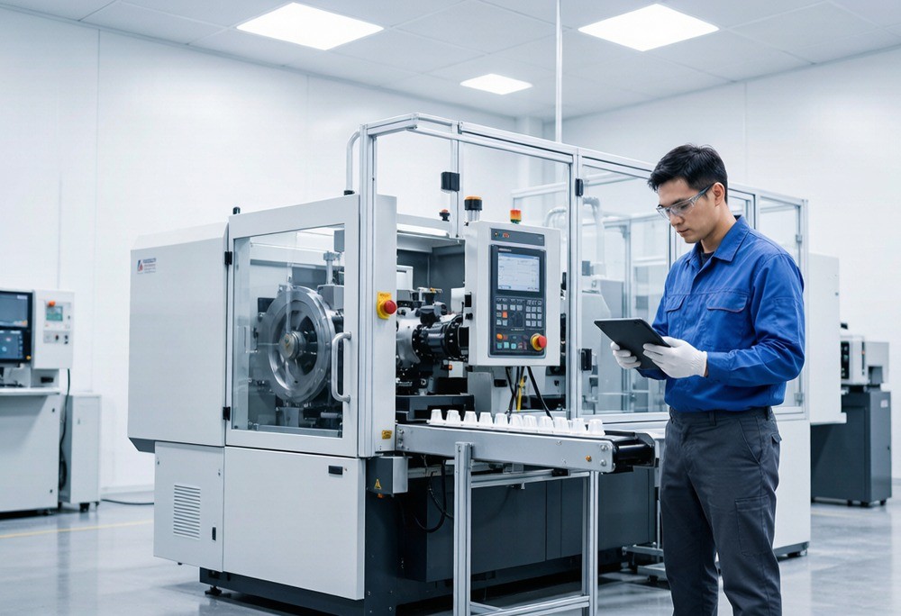 An RND engineer verifying a customer-owned injection mold against the contract before a production run begins.