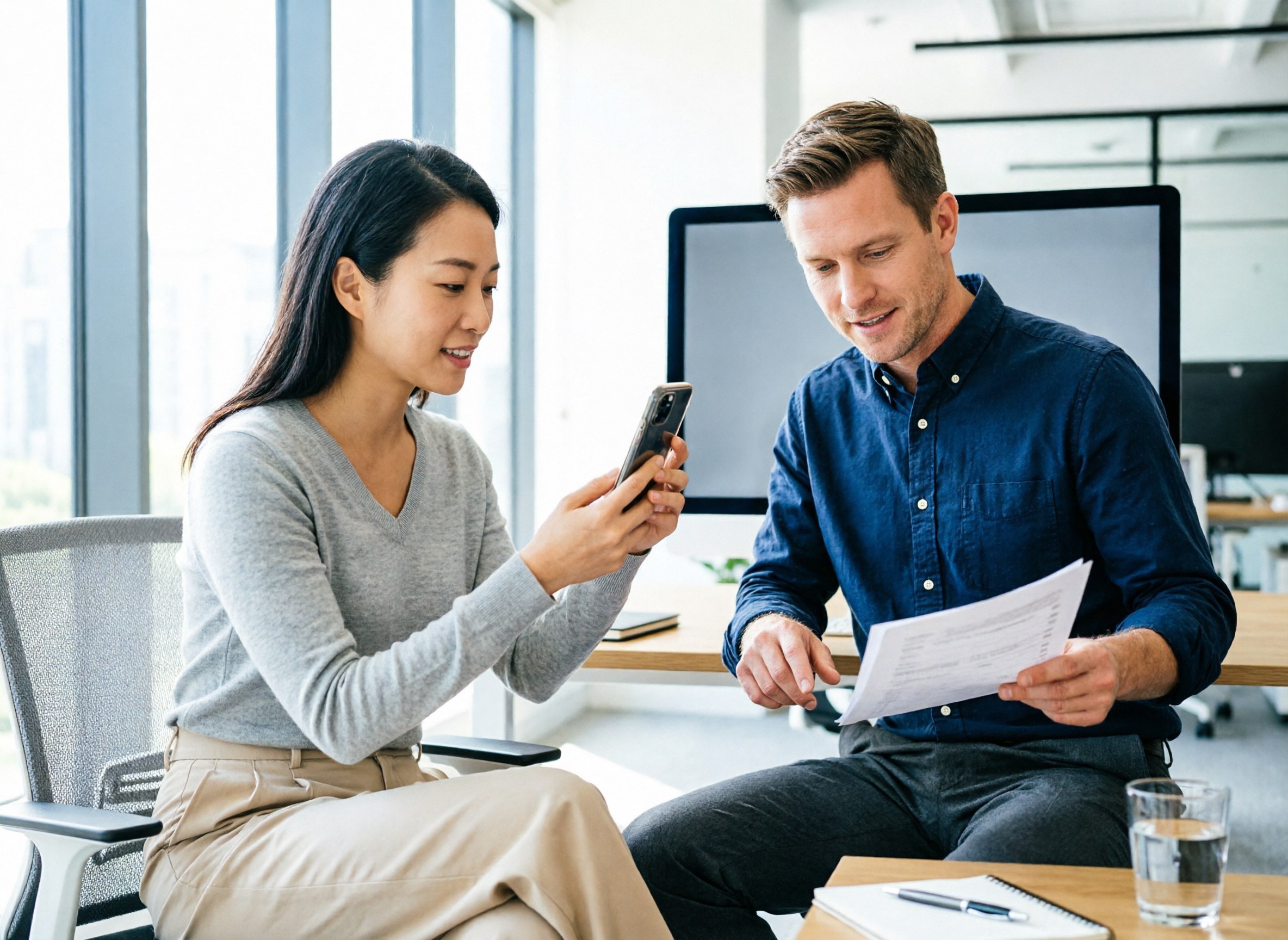 A buyer speaking on a video call with quote documents at hand